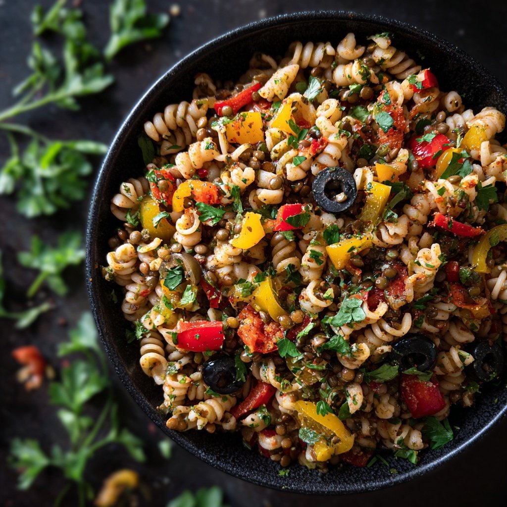 Mediterraner Nudelsalat Mit Linsen